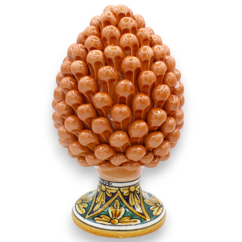 Ceramika Caltagirone szyszka sosny sycylijskiej h 20 / 22 cm ok. (1 szt.) Koralowy, z losową dekoracją łodygi - 
