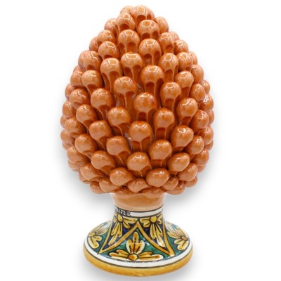 Ceramika Caltagirone szyszka sosny sycylijskiej h 20 / 22 cm ok. (1 szt.) Koralowy, z losową dekoracją łodygi - 