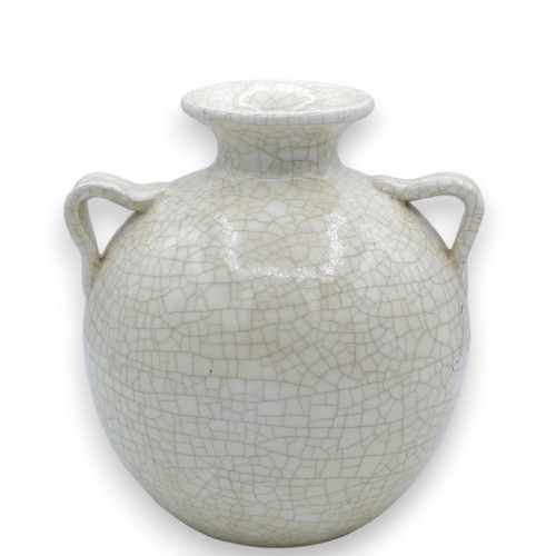 Vaso bola em cerâmica fina, Branco com alças e efeito Craquele, h 30 cm e Ø 25 cm aprox. -  2