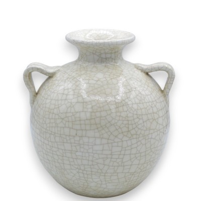 Vaso Anfora in pregiata ceramica, Bianco con manici ed effetto Craquele, h 30 cm e Ø 25 cm ca. - 