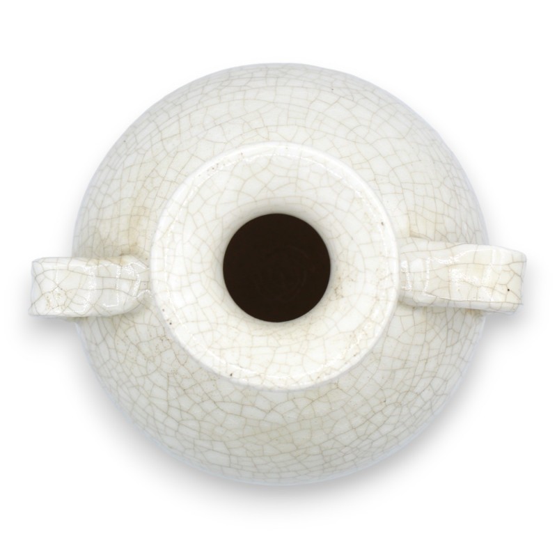 Ball vase in fine ceramic, White with handles and Craquele effect, h 30 cm and Ø 25 cm approx. - 