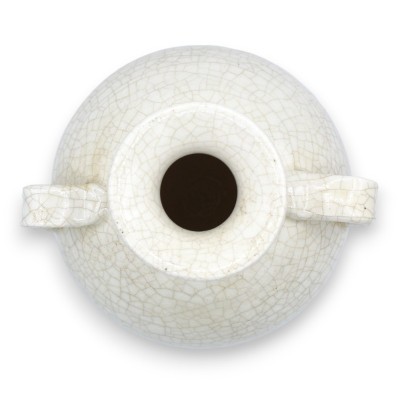 Vaso Anfora in pregiata ceramica, Bianco con manici ed effetto Craquele, h 30 cm e Ø 25 cm ca. - 