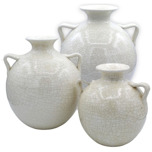 Vase Amphore avec anses en céramique fine, Blanc Antique avec effet craquelé, avec 3 options de tailles (1pc) - 