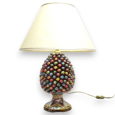 Ceramiczna lampa w kształcie szyszki Caltagirone h ok. 55 cm. Wielobarwny, z emalią z masy perłowej i zdobioną łodygą MD