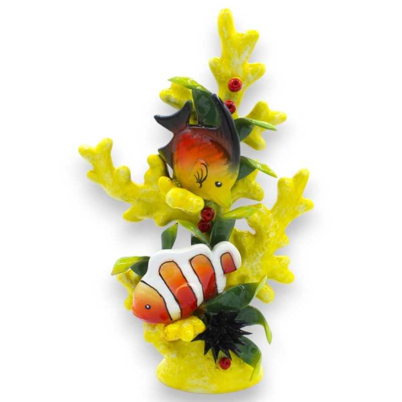 Ramo di corallo con composizione Marina in pregiata ceramica h 30 e L 20 cm ca. Giallo MD6 - 