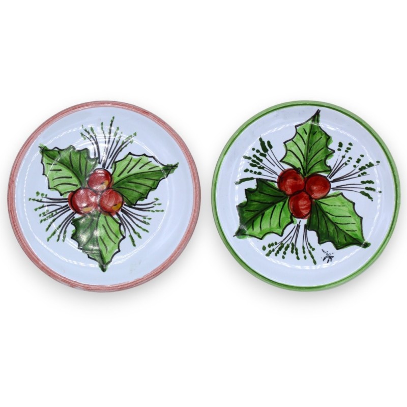 Sicilian ceramic wall plate or bottle coaster - Ø approx. 12 cm (1pc) random Green or Red color - 
