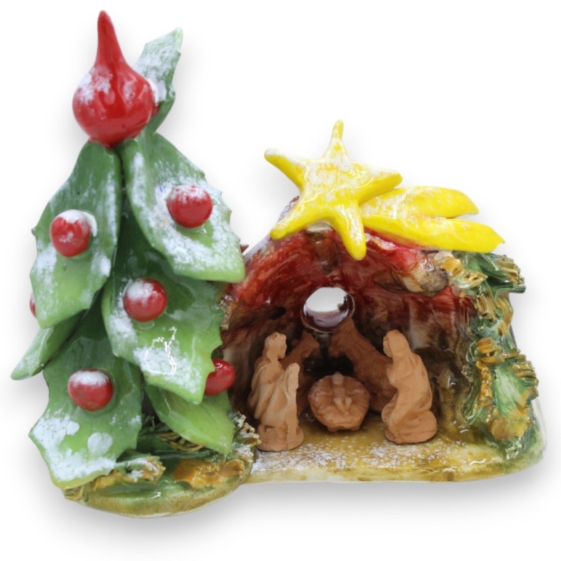 Crèche Cabane de Neige en céramique sicilienne, avec Comète et arbre avec pointe - 2 Options de Taille (1pc) -  Crèche Cabane de Neige en céramique sicilienne, avec Comète et arbre avec pointe - 2 Options de Taille (1pc) -