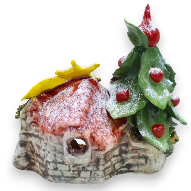 Crèche Cabane de Neige en céramique sicilienne, avec Comète et arbre avec pointe - 2 Options de Taille (1pc) -  Crèche Cabane de Neige en céramique sicilienne, avec Comète et arbre avec pointe - 2 Options de Taille (1pc) -