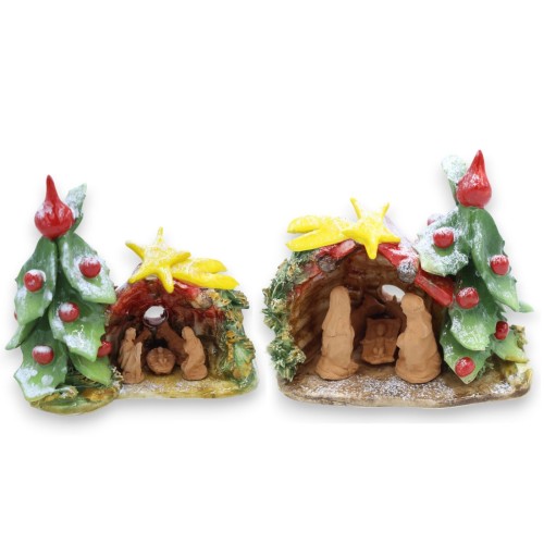Crèche Cabane de Neige en céramique sicilienne, avec Comète et arbre avec pointe - 2 Options de Taille (1pc) - 