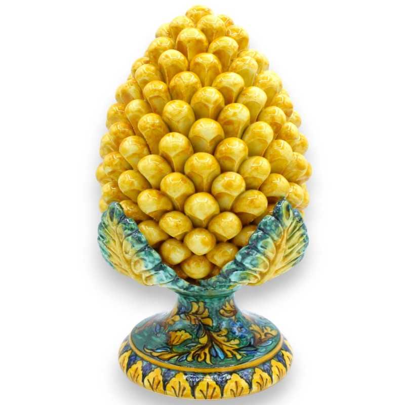 Sicilian pine cone with acanthus leaves in Sicilian ceramic, 3 size options (1pc) Yellow with leaves and base with baroq
