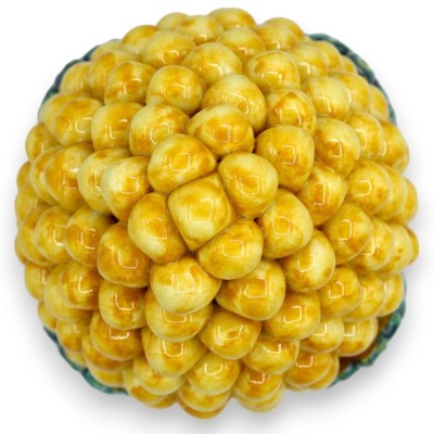 Pigna siciliana con foglie d’acanto in ceramica Siciliana, 5 opzioni dimensione (1Unità) Giallo con foglie e base decoro