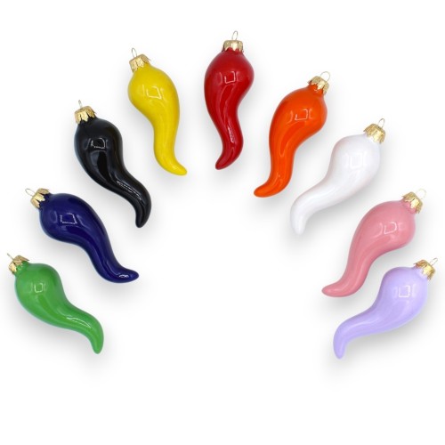 Siciliaans keramiek gelukshoorn model kerstbal, ca. 13 cm hoog. (1 st) met 9 kleuropties - 