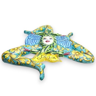 Trinacria in Siciliaans keramiek, ongeveer h 55 x 55 cm. Verderame achtergrond, barok en florale decoratie - 