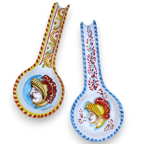 Große Löffelablage aus Caltagirone-Keramik, H ca. 30 x 13 cm. (1 Stück) mit 4 Dekorationsmöglichkeiten und zufälliger Fa 2