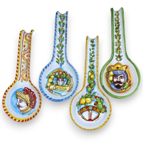 Grote Caltagirone keramische lepelsteun L 30 x 13 cm ca. (1 st) met 4 decoratieopties en willekeurige kleur - 