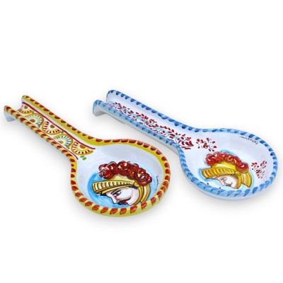 Grote Caltagirone keramische lepelsteun L 30 x 13 cm ca. (1 st) met 4 decoratieopties en willekeurige kleur - 