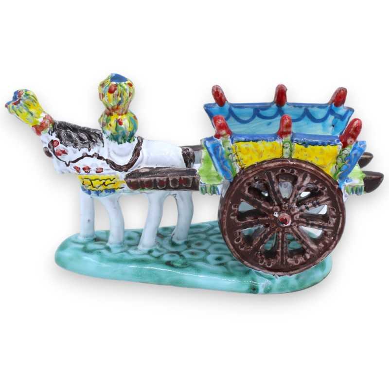 Carretto Siciliano con cavallo, in pregiata ceramica Siciliana - L 18 x 10 cm ca. MD2 - 