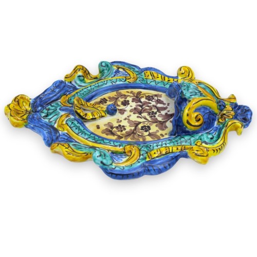 Siciliaanse keramische kookpot - h 30 cm x L 21 cm ca. 17e-eeuwse decoratie op een groene, blauwe en gele MD2-achtergron 2