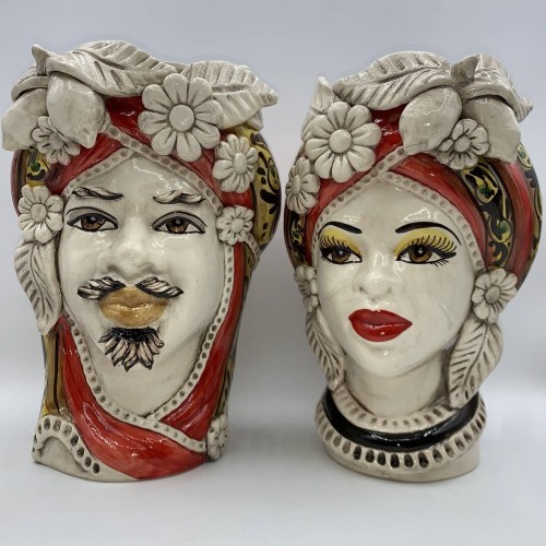 Sicilian Moro Head met Lemons en Flowers, Caltagirone, 28cm