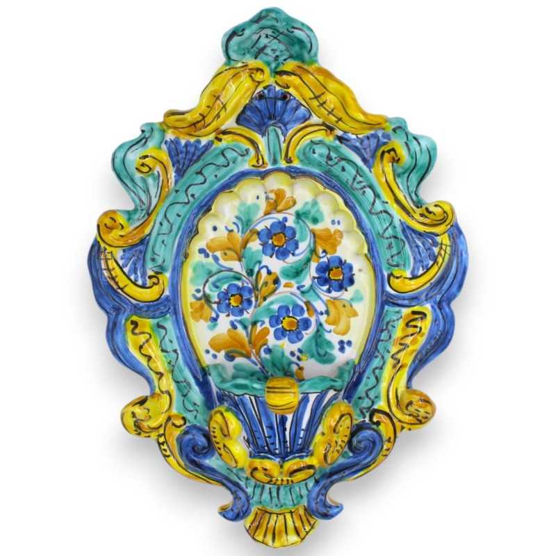 Acquasantiera in ceramica Siciliana - h 30 x L 20 cm ca. decoro '600 e floreale MD - 