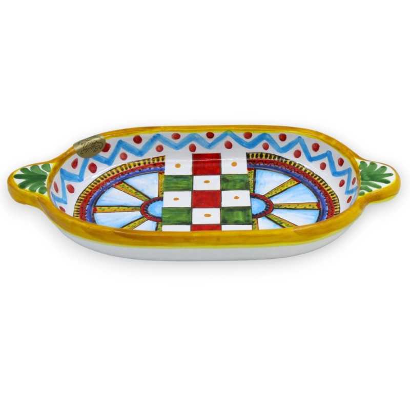 Vassoio Ovale con manici in pregiata ceramica, per antipasti o porta tazzine L 20 x 12 cm ca. (1pz) 2 opzioni colore - 