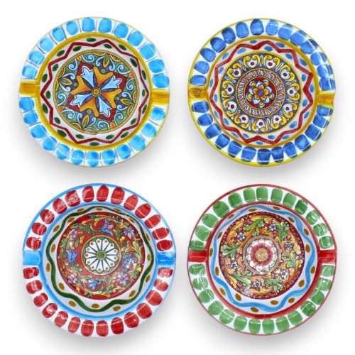 Sizilianischer Aschenbecher aus Keramik - Ø ca. 10 cm (1 Stück) Zufällige Farbe und Dekoration im Sizilien-Stil - 