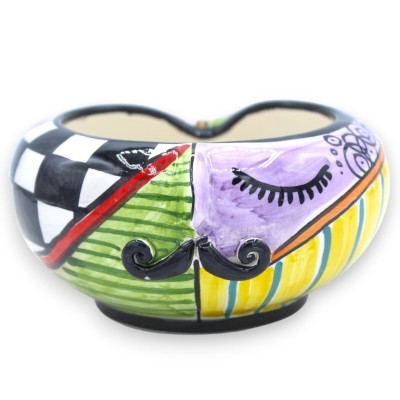 Popielniczka ceramiczna Caltagirone z twarzą - Ø ok. 12 cm (1 szt.) Wielokolorowe i wielodekorowe - 