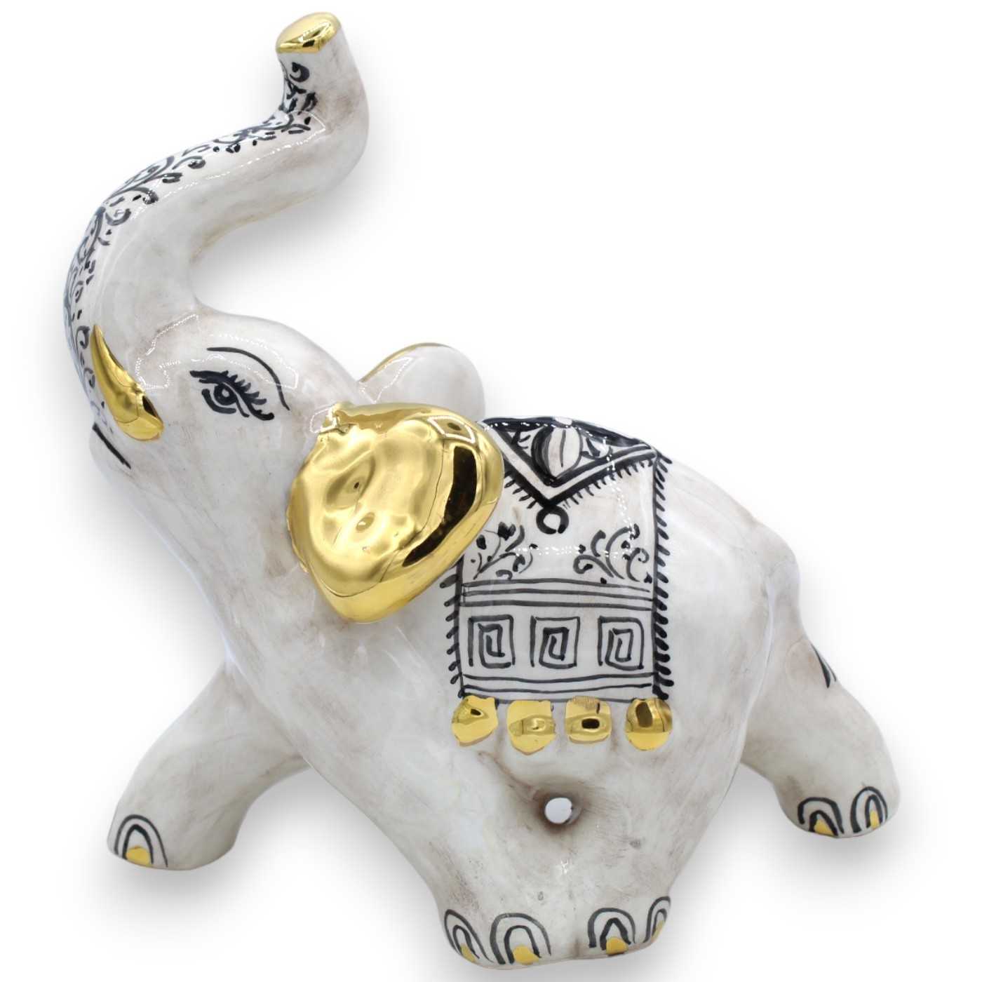 Elefante Portafortuna in Ceramica Caltagirone, decoro '600 e dettagli in  smalto Oro zecchino 24k
