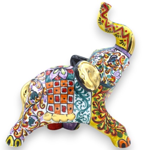 Caltagirone Ceramiczny talizman na szczęście Słoń, wys. ok. 30 cm. Seria ÉLITE GOLD, detale emaliowane 24-karatowym złot 2