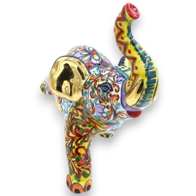 Caltagirone Keramiek Geluksbrenger Olifant, h ca. 30 cm. ÉLITE GOLD-serie, 24-karaats puur gouden emaille details - 