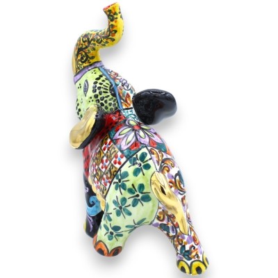 Elefante da Sorte em Cerâmica Caltagirone, h aproximadamente 30 cm. Série ÉLITE GOLD, detalhes em esmalte em ouro puro 2