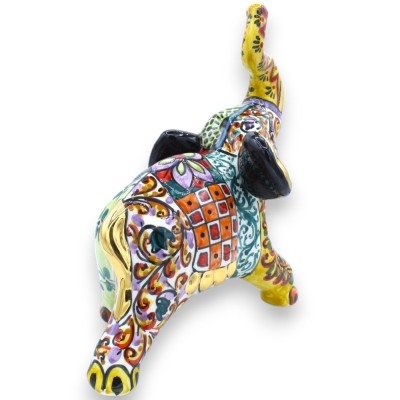 Elefante da Sorte em Cerâmica Caltagirone, h aproximadamente 30 cm. Série ÉLITE GOLD, detalhes em esmalte em ouro puro 2