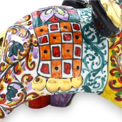 Caltagirone Ceramiczny talizman na szczęście Słoń, wys. ok. 30 cm. Seria ÉLITE GOLD, detale emaliowane 24-karatowym złot
