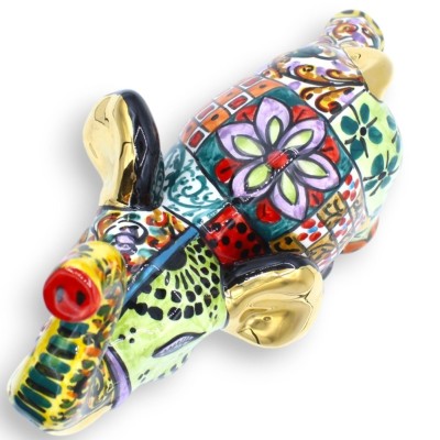 Caltagirone Keramiek Geluksbrenger Olifant, h ca. 30 cm. ÉLITE GOLD-serie, 24-karaats puur gouden emaille details - 