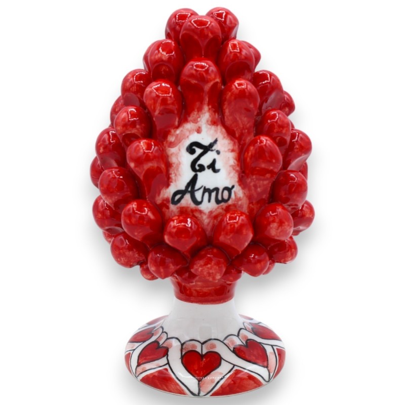 Pigna TI AMO in ceramica di Caltagirone, Rossa e base decoro '600, h 10 cm ca. Mod FL - 