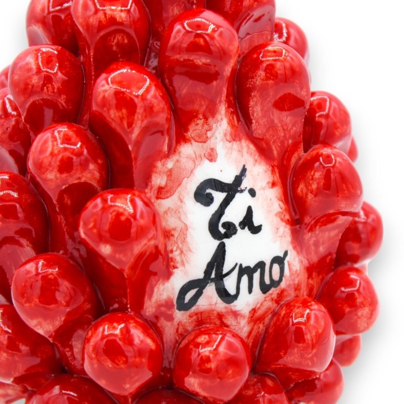 Pigna TI AMO in ceramica di Caltagirone, Rossa e base decoro '600, h 10 cm ca. Mod FL - 