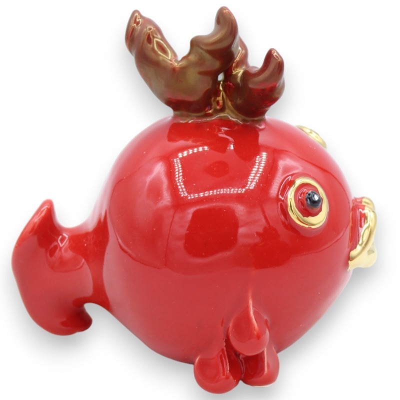 Pesce palla da appoggio, ceramica Caltagirone, 2 opzioni misura (1Unità) Smalto oro zecchino 24k e Smalto rubino - 