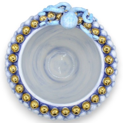 Centro de mesa piña azul antiguo, Ø 25 aprox. Cerámica de Caltagirone, Pulpo en relieve y detalles en esmalte oro puro d