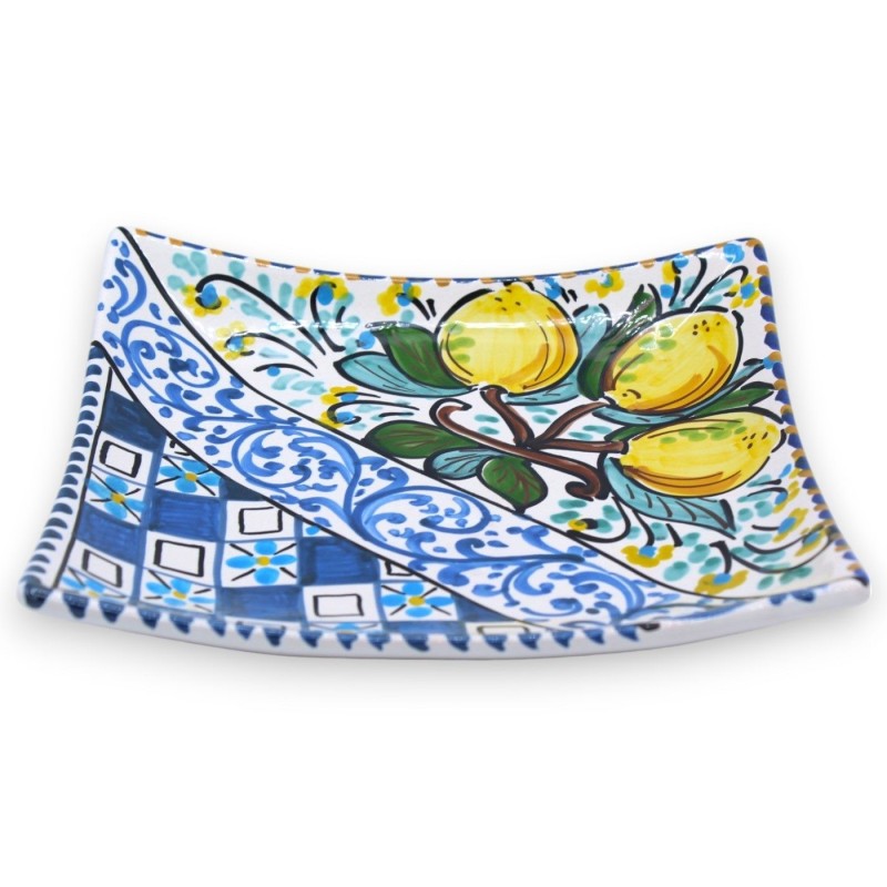 Svuota tasche in Ceramica Caltagirone, 2 Opzioni Misura (1Unità) Decoro Moderno e Limoni su fondo blu - 