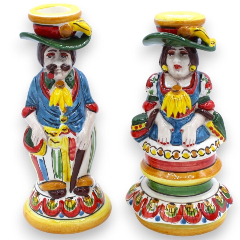 Paar "Signorotti" Lumiere lampen, in Caltagirone keramiek - h 20 cm ca. Decoratie in Siciliaanse wagenstijl - 