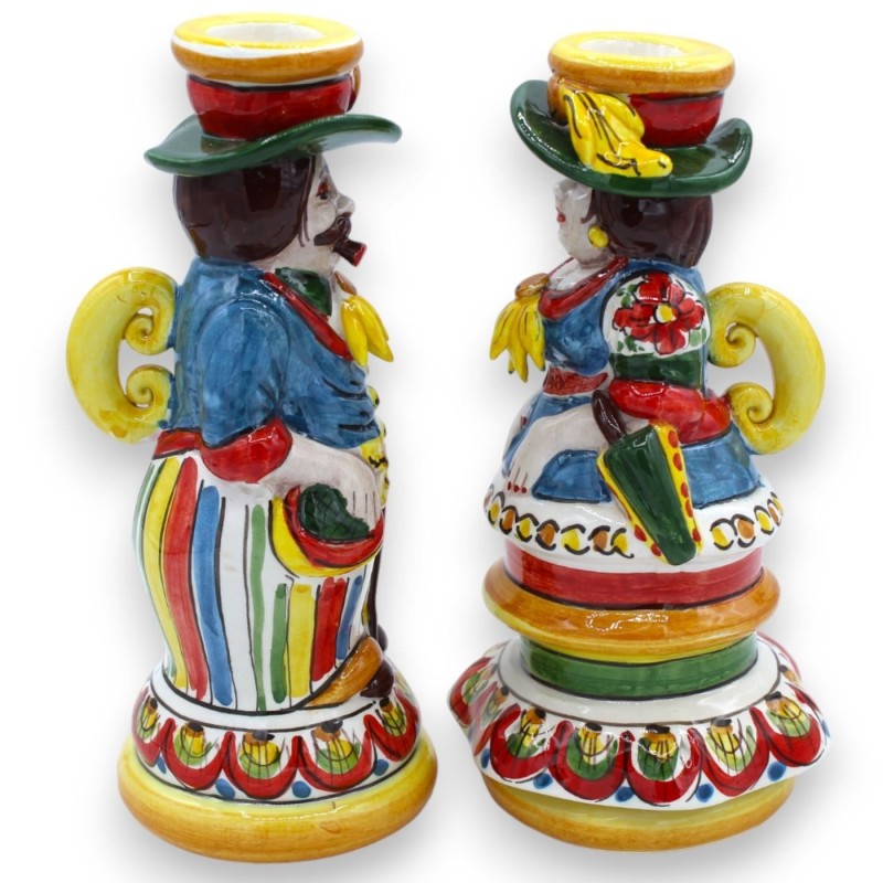 Paar „Signorotti“-Lampen aus Caltagirone-Keramik – H ca. 20 cm. Sizilianische Dekoration im Karrenstil - 
