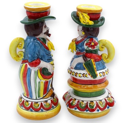 Paire de lampes "Signorotti", en céramique de Caltagirone - h environ 20 cm. Décoration de style charrette sicilienne - 