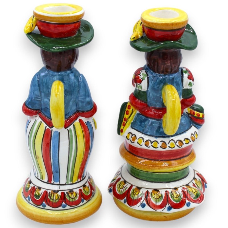 Paar "Signorotti" Lumiere lampen, in Caltagirone keramiek - h 20 cm ca. Decoratie in Siciliaanse wagenstijl - 