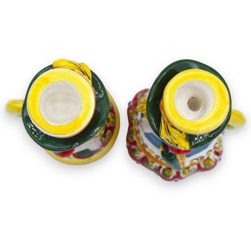 Paar "Signorotti" Lumiere lampen, in Caltagirone keramiek - h 20 cm ca. Decoratie in Siciliaanse wagenstijl - 