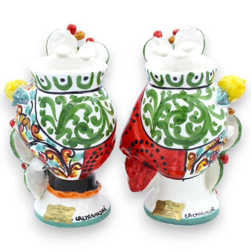 Paire de Têtes de Maure Caltagirone - h environ 16 / 18 cm Citron et figue de Barbarie, décoration de charrette sicilien