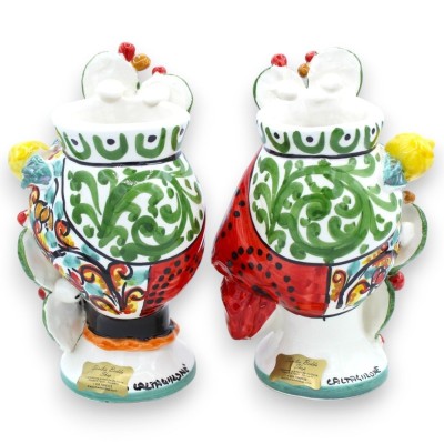 Paire de Têtes de Maure Caltagirone - h environ 16 / 18 cm Citron et figue de Barbarie, décoration de charrette sicilien