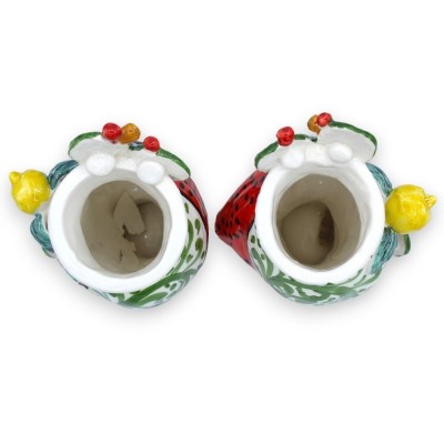 Paire de Têtes de Maure Caltagirone - h environ 16 / 18 cm Citron et figue de Barbarie, décoration de charrette sicilien