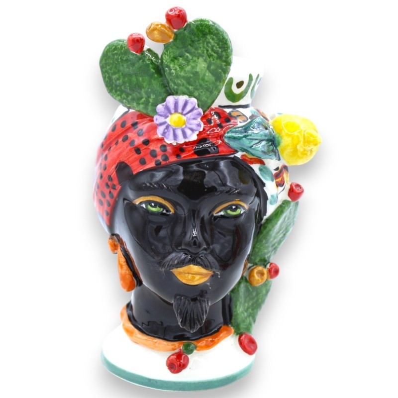 Paire de Têtes de Maure Caltagirone - h environ 16 / 18 cm Citron et figue de Barbarie, décoration de charrette sicilien