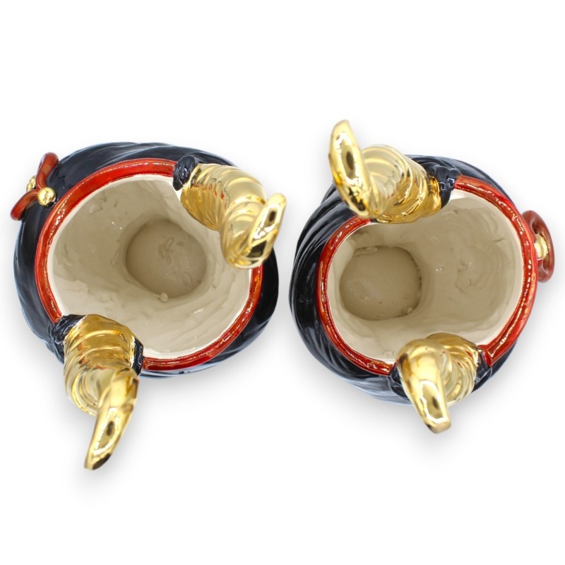 Têtes de lande siciliennes (paire) h environ 36 cm Modèle en céramique Caltagirone MALÉFIQUE, émail rubis et or pur 24 c