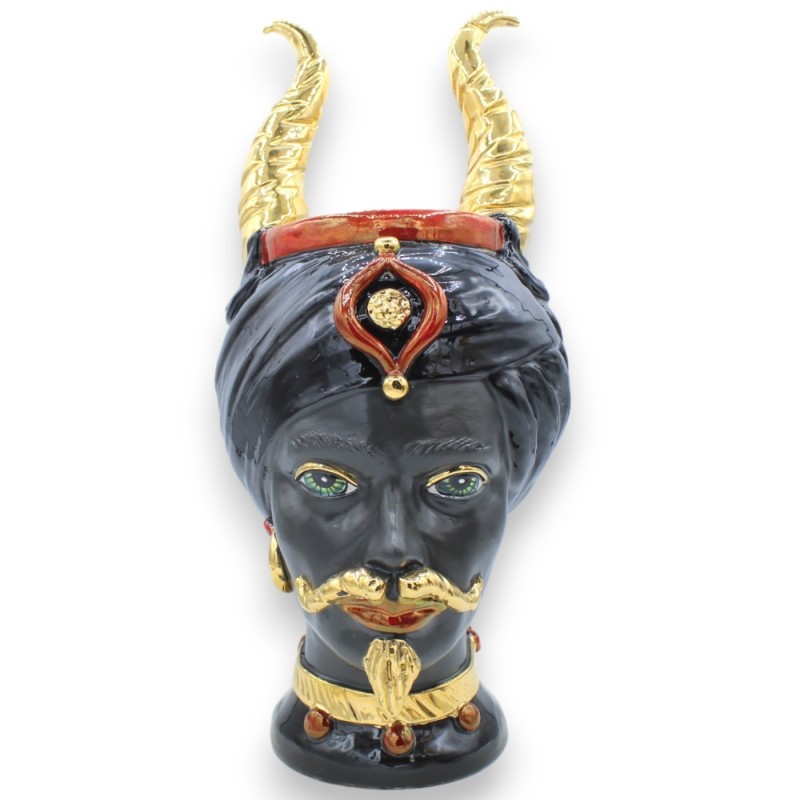 Têtes de lande siciliennes (paire) h environ 36 cm Modèle en céramique Caltagirone MALÉFIQUE, émail rubis et or pur 24 c